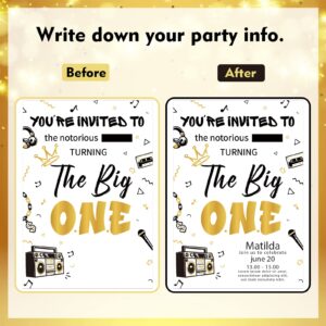 Fangleland The Notorious One Birthday Decorations, 25 Set of Black and Gold The Big One Theme Invitations with Envelopes, Hip Hop Theme 1st Birthday Invite Cards for One Year Old Party Supplies