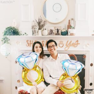 KatchOn, Huge Diamond Ring Balloon - 26 Inch, 2 Pieces | Engagement Ring Balloon for Bridal Shower Decorations | Bachelorette Party Decorations | Diamond Balloons for Engagement Party Decorations