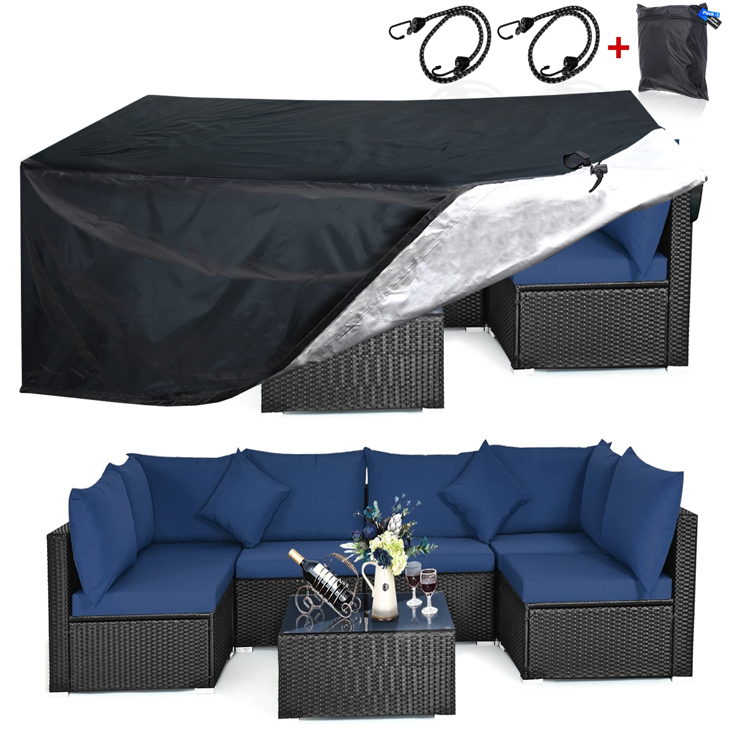 Noshki Patio Furniture Covers, Heavy Duty 600D Outdoor Furniture Cover Waterproof & Dust Proof for Sectional Sofa Set Cover, Patio Table and Chair Sets (74" L x 47" W x 27" H)