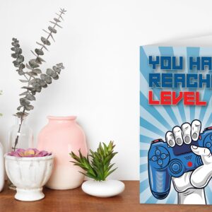 22nd Birthday Card, You Have Reached Level 22, Greeting Card for Twenty-Two Year Old Gamer Birthday Gift for Adult Son or Daughter, For Him Her Grandson Granddaughter, Blue