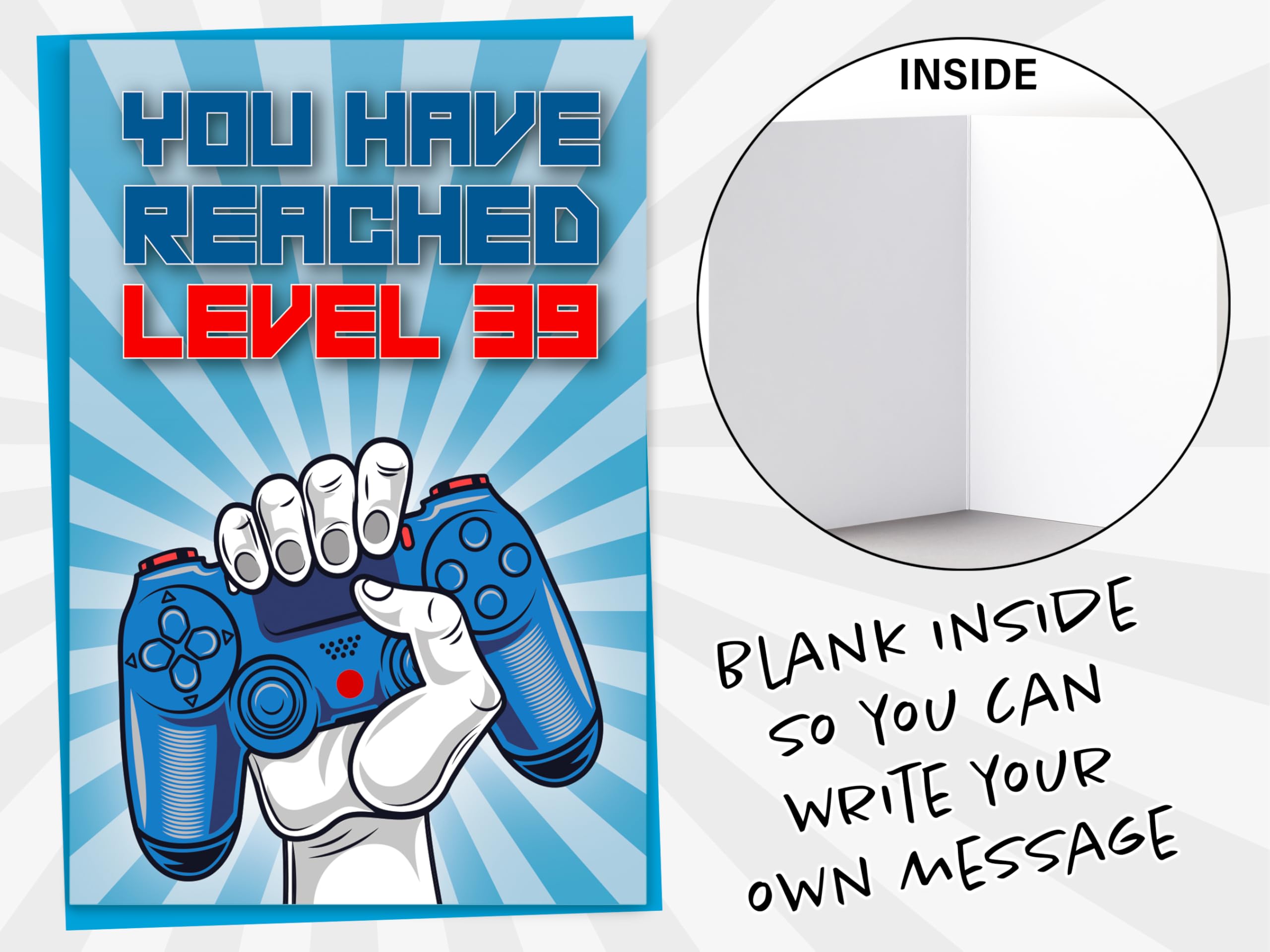 39th Birthday Card, You Have Reached Level 39, Greeting Card for Thirty-Nine Year Old Gamer Birthday Gift for Adult Son or Daughter, For Him Her Mom Dad, Blue