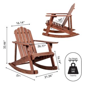 JONATHAN Y PAT1000C Kiawah Outdoor Patio Classic Acacia Wood Adirondack Rocking Chair for Garden, Lawn, Backyard, Pool, Deck, Beach, Firepit, Dark Brown