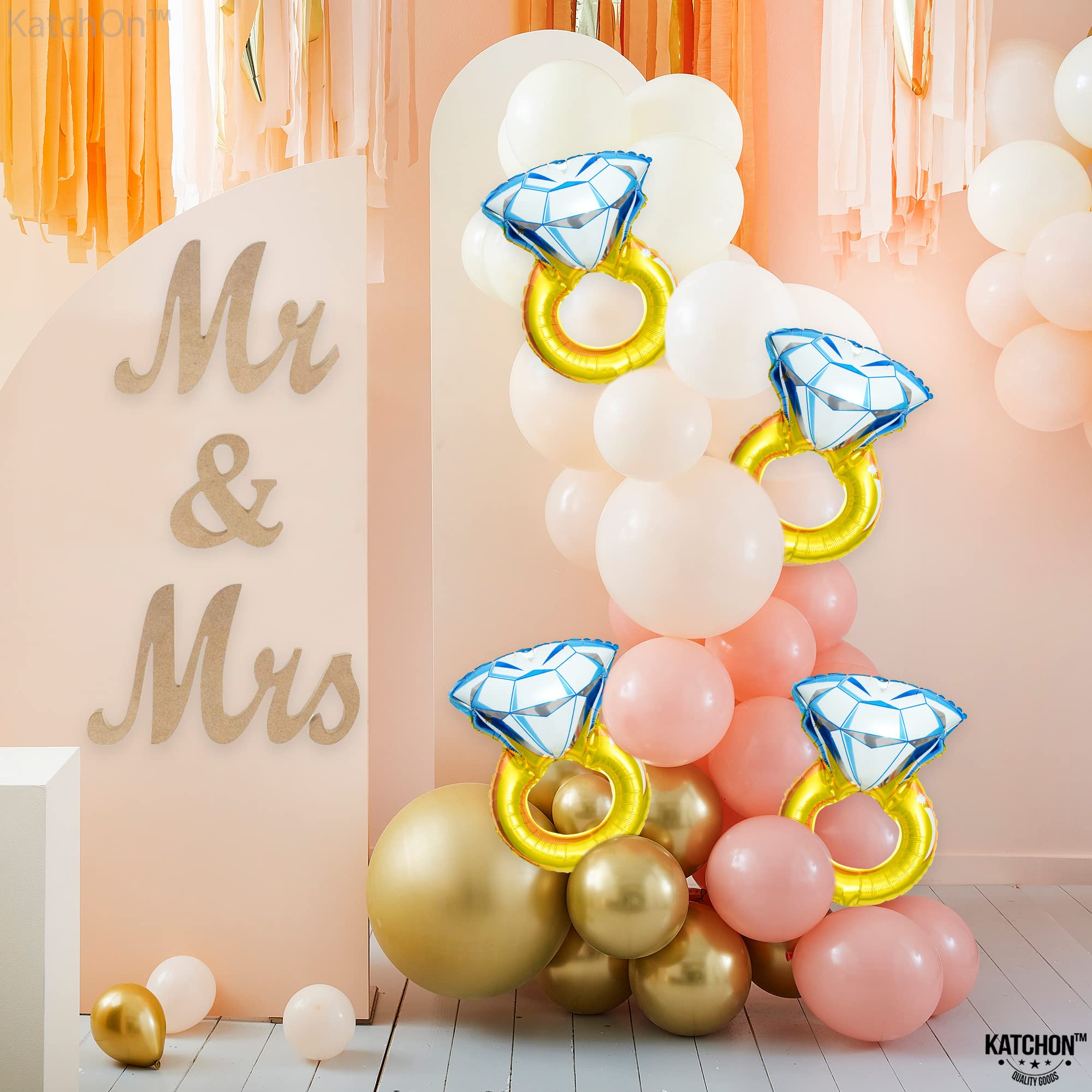 KatchOn, Cute Diamond Ring Balloon - Pack of 4, 18 Inch | Bachelorette Party Decorations | Engagement Ring Balloons for Engagement Party Decorations | Bridal Shower Decorations | Bachelorette Balloons