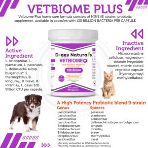 Vetbiome + High Potency Probiotics for Pets (40 Capsules) Made in U.S.A - NO Refrigeration Required !! (40 Caps (1 Pack))