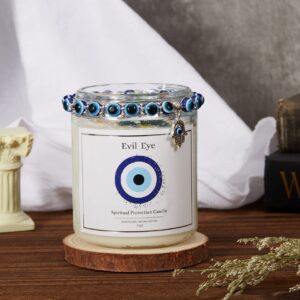 Evil Eye Candle - Evil Eye Decor, Evil Eye Spiritual Protection Candle with Crystals Inside, Healing Crystals Candle, Lavender Scented Candle for Relaxing,Chakra,Luck,Healing,Good Energy