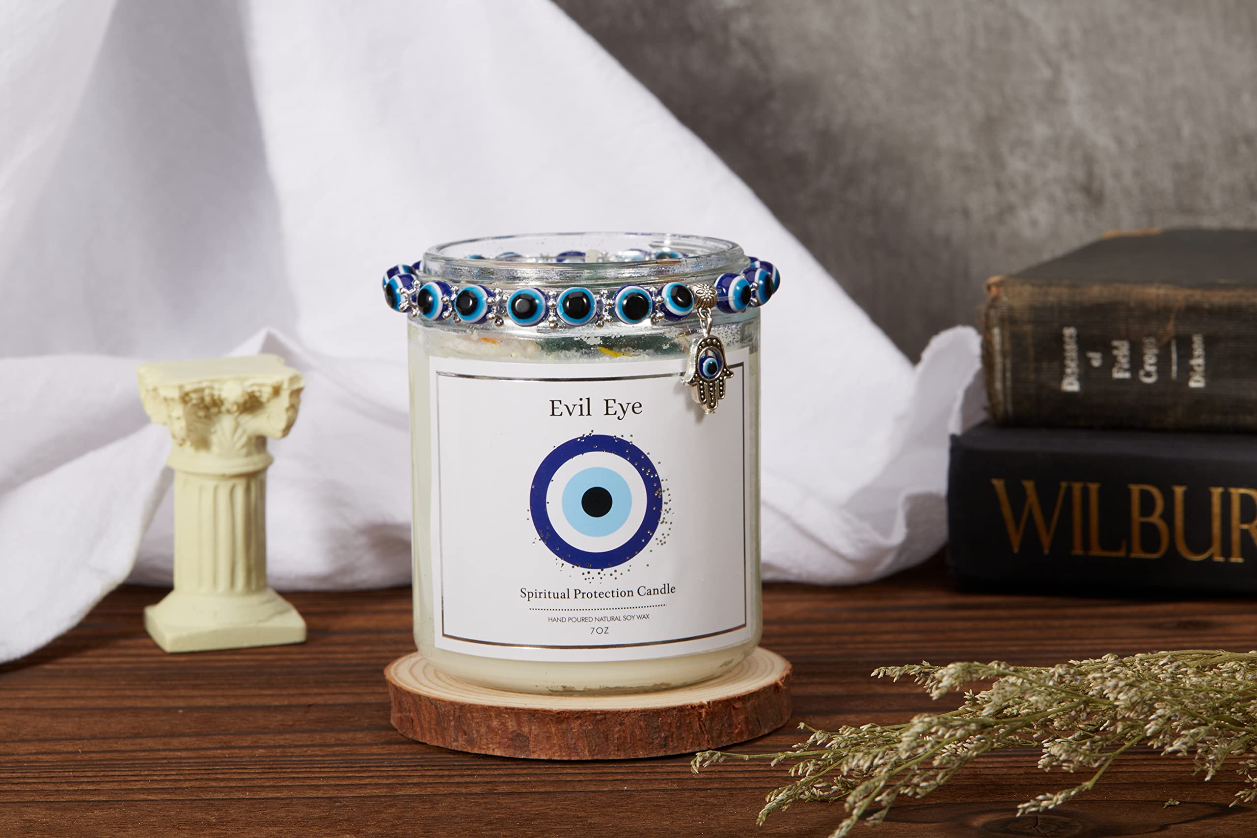 Evil Eye Candle - Evil Eye Decor, Evil Eye Spiritual Protection Candle with Crystals Inside, Healing Crystals Candle, Lavender Scented Candle for Relaxing,Chakra,Luck,Healing,Good Energy