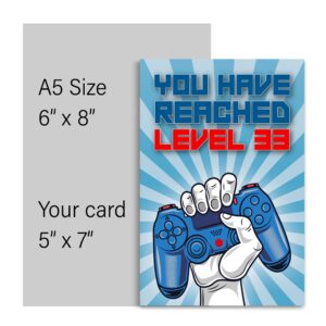 33rd Birthday Card, You Have Reached Level 33, Greeting Card for Thirty-Three Year Old Gamer Birthday Gift for Adult Son or Daughter, For Him Her Grandson Granddaughter, Blue