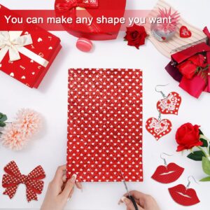 Whaline 12Pcs Valentines Faux Leather Sheet 12 x 8 Inch Red Heart Glitter Synthetic Leather Fabric Assorted Patern Classic Red Leather Fabric for Wedding Anniversary DIY Crafts Earring Hair Bow