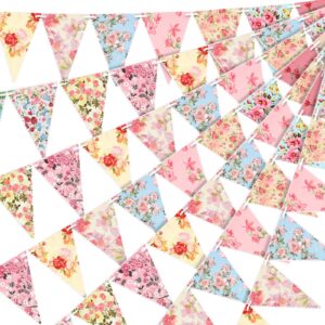 funtery 5 pcs retro bright floral paper garland chic tea party garland wildflower garland floral triangle banner for wedding birthday parties festivals home outdoor hanging decorations