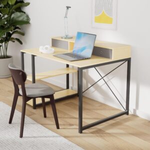 TOPSKY 47”x 31.5” Computer Desk with Drawers, Monitor Stand, Storage Shelf, 3-Port Charging Station (Bamboo)