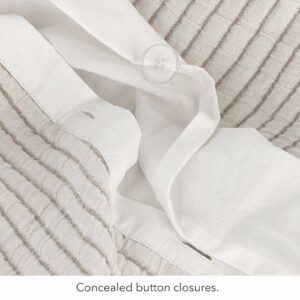 Nate Home by Nate Berkus 3-Piece Cotton Matelasse Duvet Cover Set | Lightweight Breathable Bedding from mDesign - King Size - Includes 1 Duvet Cover, 2 Pillow Shams, Pearl/Morel (Cream)