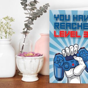 34th Birthday Card, You Have Reached Level 34, Greeting Card for Thirty-Four Year Old Gamer Birthday Gift for Adult Son or Daughter, For Him Her Grandson Granddaughter, Blue