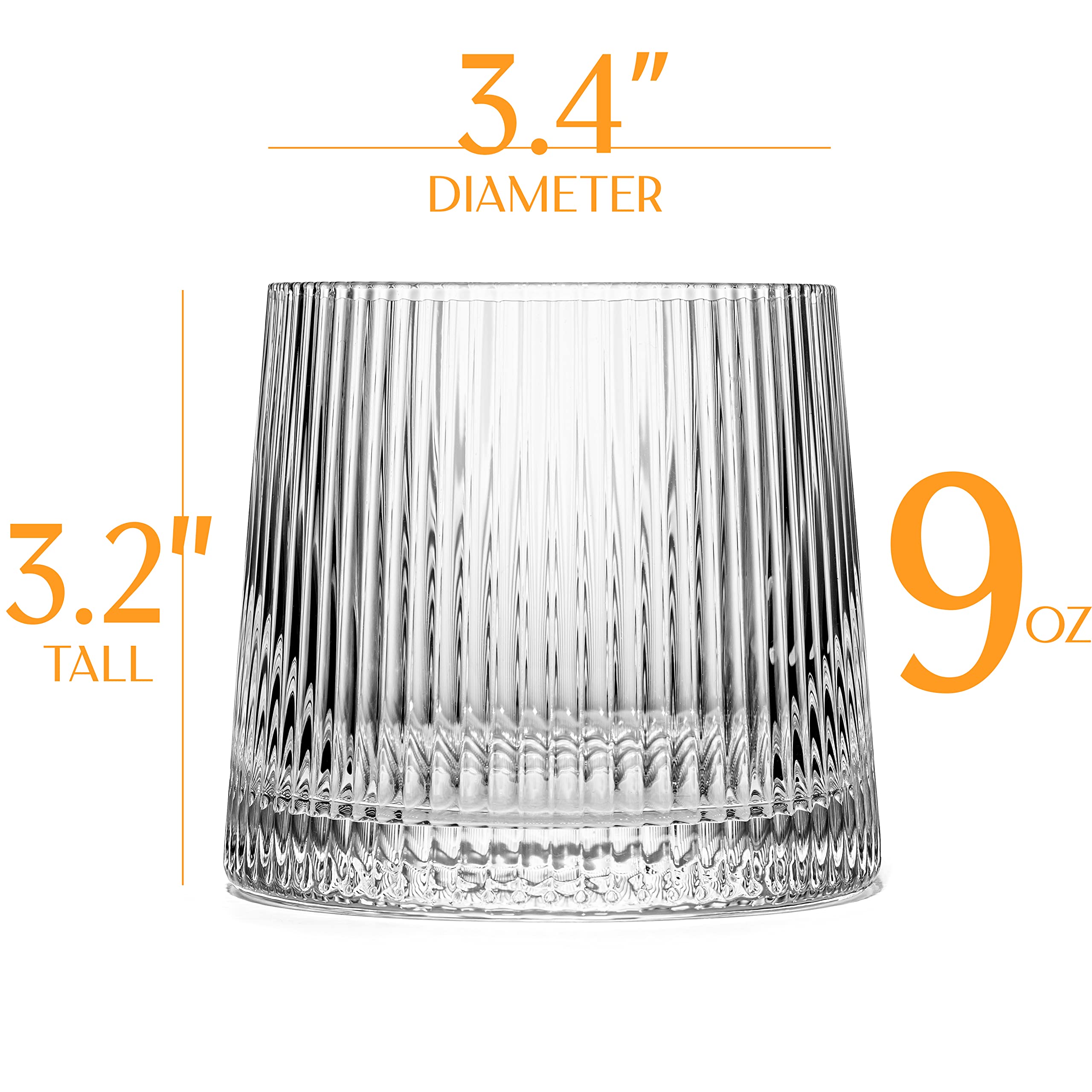 GLASSIQUE CADEAU Vintage Art Deco Speakeasy Lowball Glasses | Set of 4 | 9 oz Crystal Tumblers for Drinking Classic Gin, Rum, Vodka Bar Drinks | Round Short Rocks Glassware