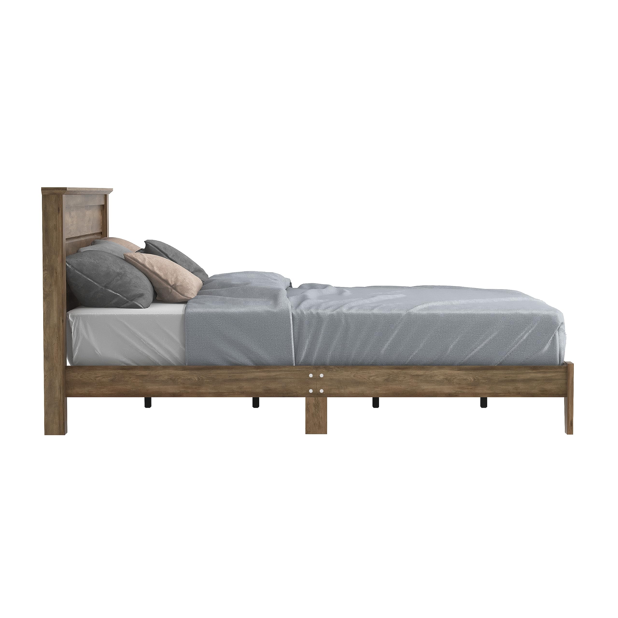 Galano Tiena Wood Platform Queen Bed Frame with Headboard, Mattress Foundation with Wood Slat Support, No Box Spring Needed, 64.17" L x 85.31" W x 40.16" H, Knotty Oak