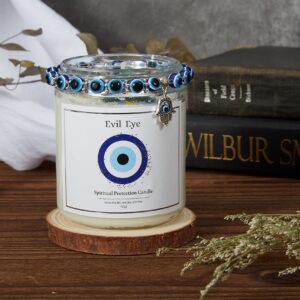 Evil Eye Candle - Evil Eye Decor, Evil Eye Spiritual Protection Candle with Crystals Inside, Healing Crystals Candle, Lavender Scented Candle for Relaxing,Chakra,Luck,Healing,Good Energy