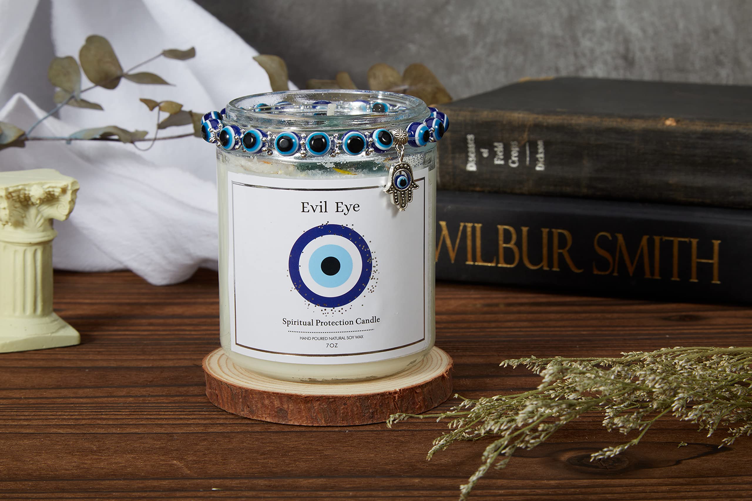 Evil Eye Candle - Evil Eye Decor, Evil Eye Spiritual Protection Candle with Crystals Inside, Healing Crystals Candle, Lavender Scented Candle for Relaxing,Chakra,Luck,Healing,Good Energy