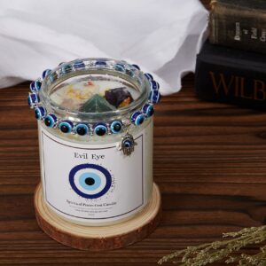 Evil Eye Candle - Evil Eye Decor, Evil Eye Spiritual Protection Candle with Crystals Inside, Healing Crystals Candle, Lavender Scented Candle for Relaxing,Chakra,Luck,Healing,Good Energy