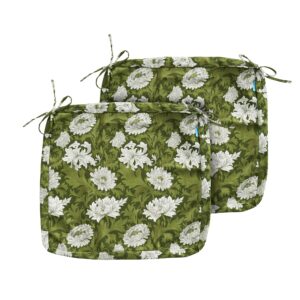 artplan patio chair seat cushion slipercover(cover-only no insert) outdoor patio cushion covers set with tie,zipper colsure,floral 20"x22"x4"(2 pack),green leaf