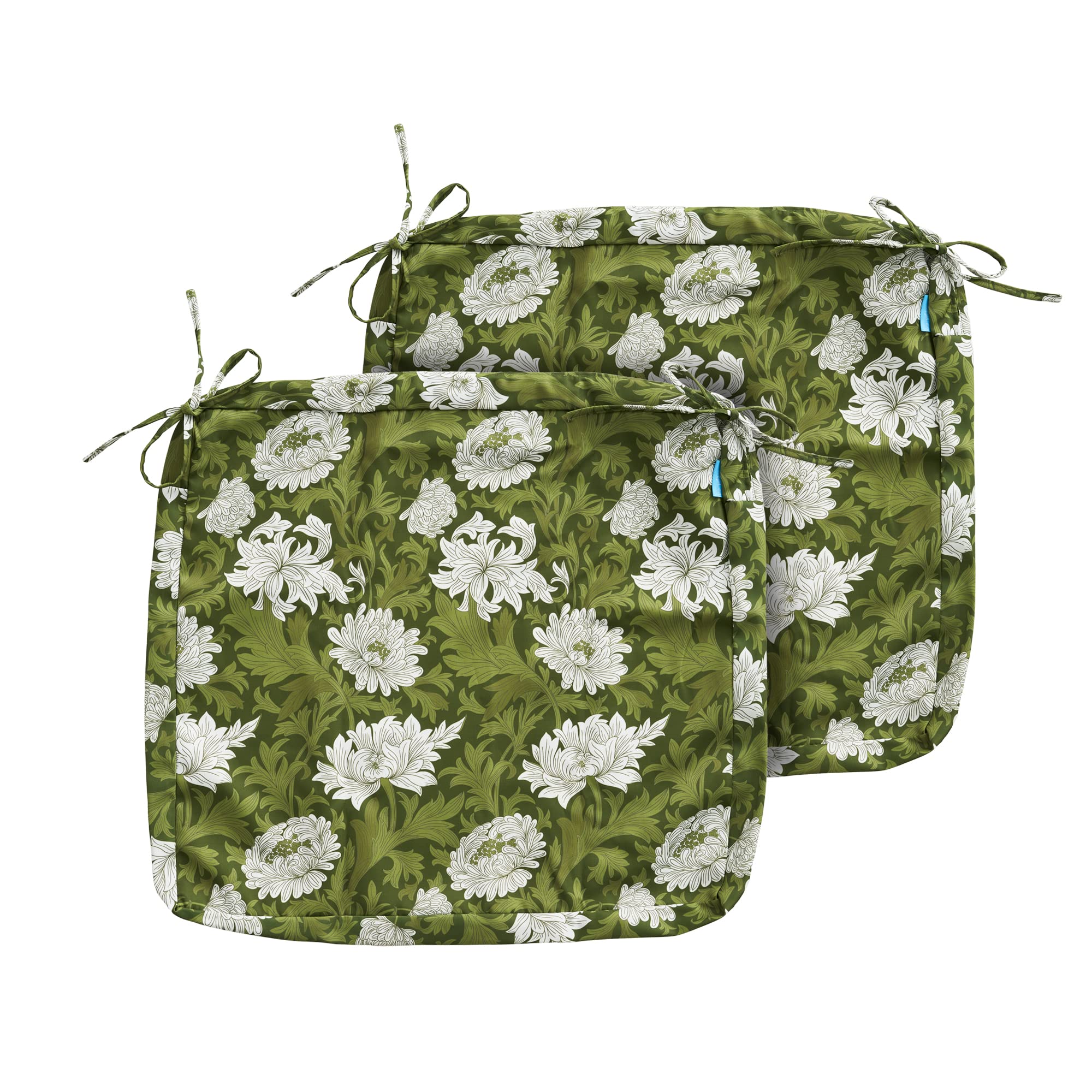 ARTPLAN Patio Chair Seat Cushion Slipercover(Cover-only No Insert) Outdoor Patio Cushion Covers Set with Tie,Zipper Colsure,Floral 20"X22"X4"(2 Pack),Green Leaf