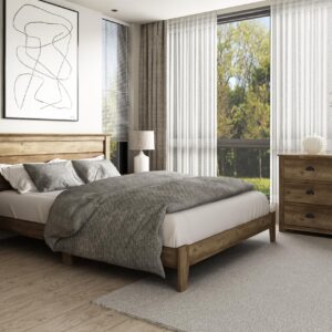 Galano Tiena Wood Platform Queen Bed Frame with Headboard, Mattress Foundation with Wood Slat Support, No Box Spring Needed, 64.17" L x 85.31" W x 40.16" H, Knotty Oak