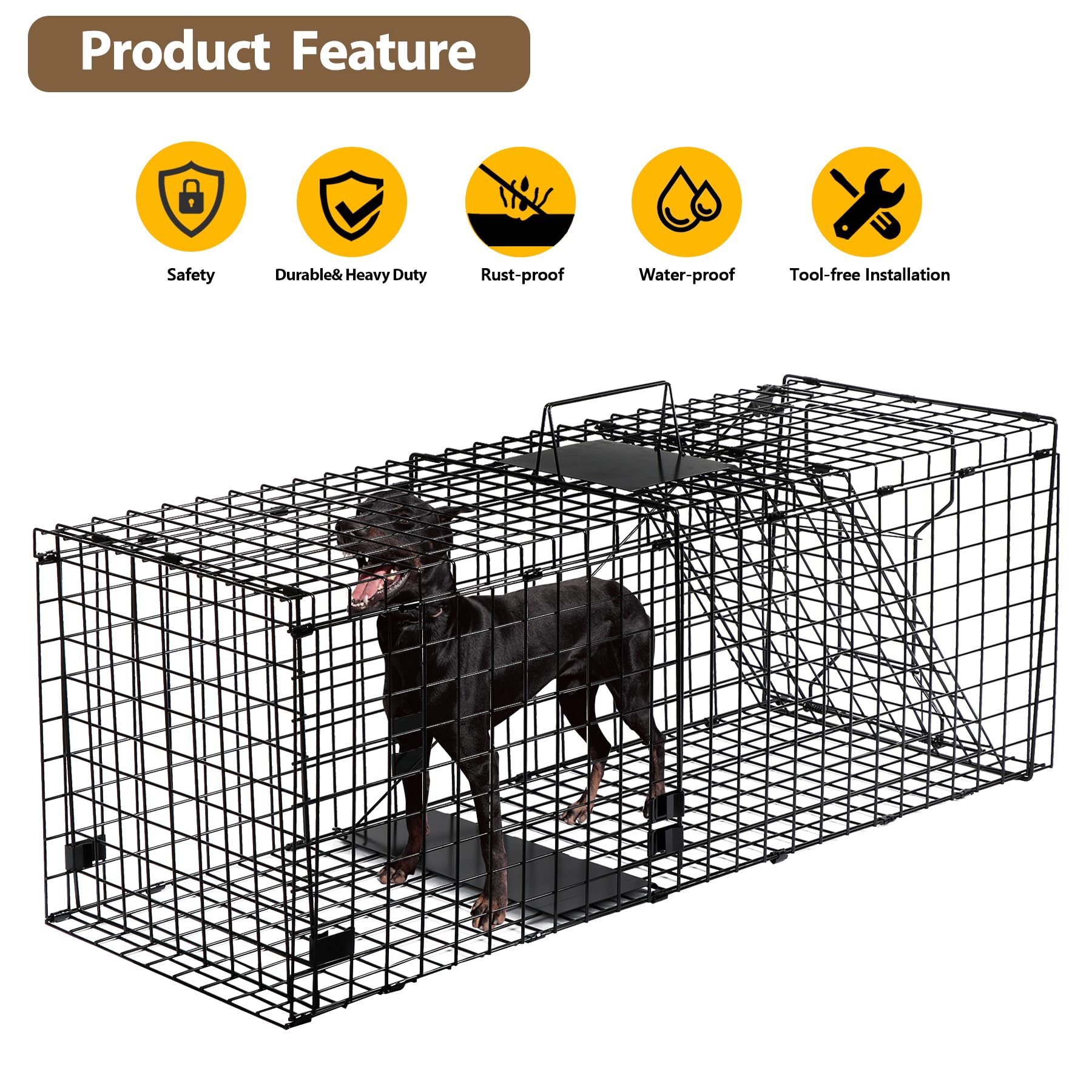 Toriexon Large Live Catch Animal Traps Black 51.2 x 19.7 x 17.7 inch, Easy to Set and Release Live Animal Trap, Collapsible Large Animal Catcher Cage for Large Dogs, Foxes