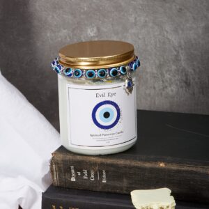 Evil Eye Candle - Evil Eye Decor, Evil Eye Spiritual Protection Candle with Crystals Inside, Healing Crystals Candle, Lavender Scented Candle for Relaxing,Chakra,Luck,Healing,Good Energy