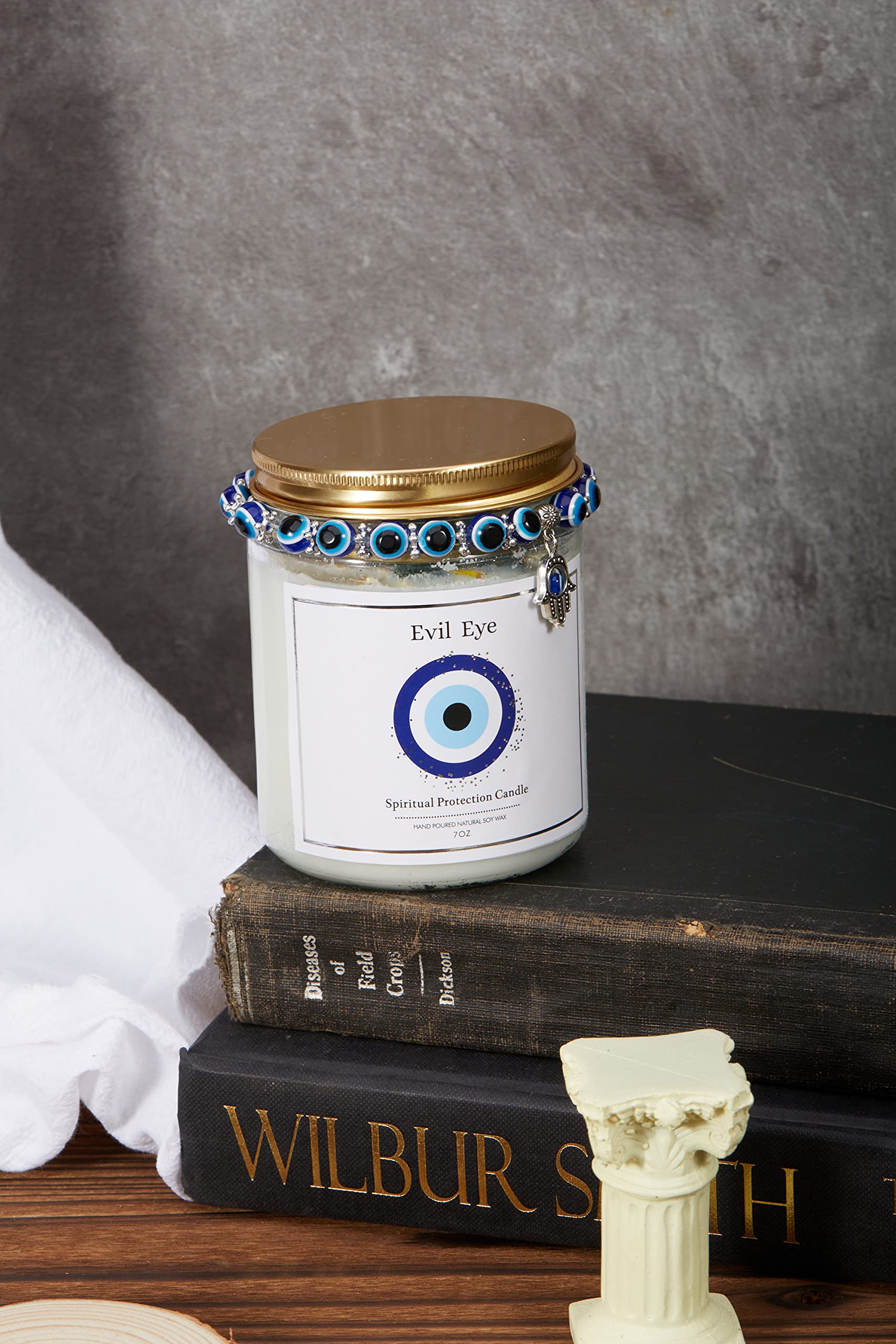 Evil Eye Candle - Evil Eye Decor, Evil Eye Spiritual Protection Candle with Crystals Inside, Healing Crystals Candle, Lavender Scented Candle for Relaxing,Chakra,Luck,Healing,Good Energy