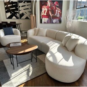 KEVINSPACE 126.37" Modern Curved Sofa Luxury Style Living Room Sectional Sofa Lounge Chaise Upholstery with Chaise 2-Piece Set, Fully Assembled Right Hand Facing Sectional, Pearl Couch, White