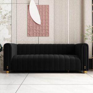 anttybale 81" w tufted velvet couch,modern velvet sofa with round handrails and metal ball legs for living room,office,apartmen