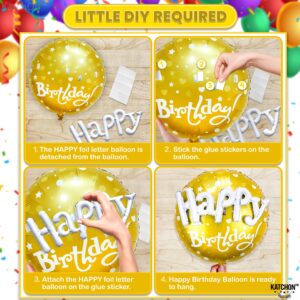 KatchOn, Gold Happy Birthday Balloon Set - 23 Inch, Big, Pack of 5 | Happy Birthday Mylar Balloons, Golden Birthday Balloons | Gold Star Balloons, Gold Foil Balloons | Black And Gold Party Decorations