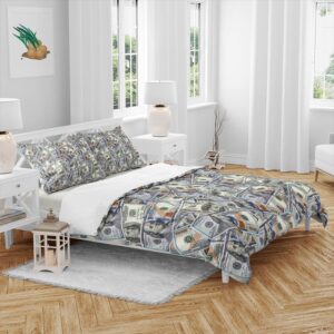 Reateforin 100 Dollar Bill Money Duvet Cover Set, One Hundred Dollar Bills of United States Federal Reserve The Ben Franklin Portrait, Decorative 3 Piece Bedding Set with 2 Pillowcovers,Queen Size