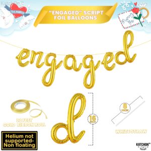 KatchOn, Cute Gold Engaged Balloons Letters - 10 Feet | Engagement Balloons for Engagement Party Decorations | Engaged Banner, Engagement Decorations | Bachelorette Party Decorations, Engaged Sign