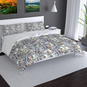 Reateforin 100 Dollar Bill Money Duvet Cover Set, One Hundred Dollar Bills of United States Federal Reserve The Ben Franklin Portrait, Decorative 3 Piece Bedding Set with 2 Pillowcovers,Queen Size