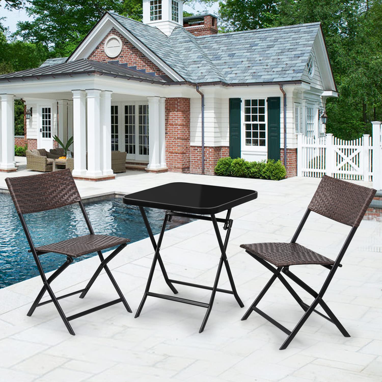 Magshion Patio Furniture Set of 3 Foldable Chair Outdoor Conversation Sets Foldable Coffee Table Lawn Balcony Poolside Backyard Bistro Set