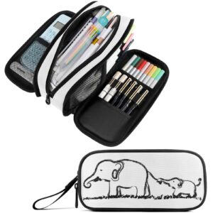 fustylead mom and baby elephants nylon pencil bag large storage pouch pen case makeup bag simple stationery bag school college office organizer for teens boys girls student