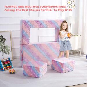 fond + found Kids Couch, Glow in The Dark Modular Kids Explore Sofa for Toddler 3 in 1 Fold Out Kids Toddler Sofa, Convertible Plush Toddler Couch with Washable and Durable Covers