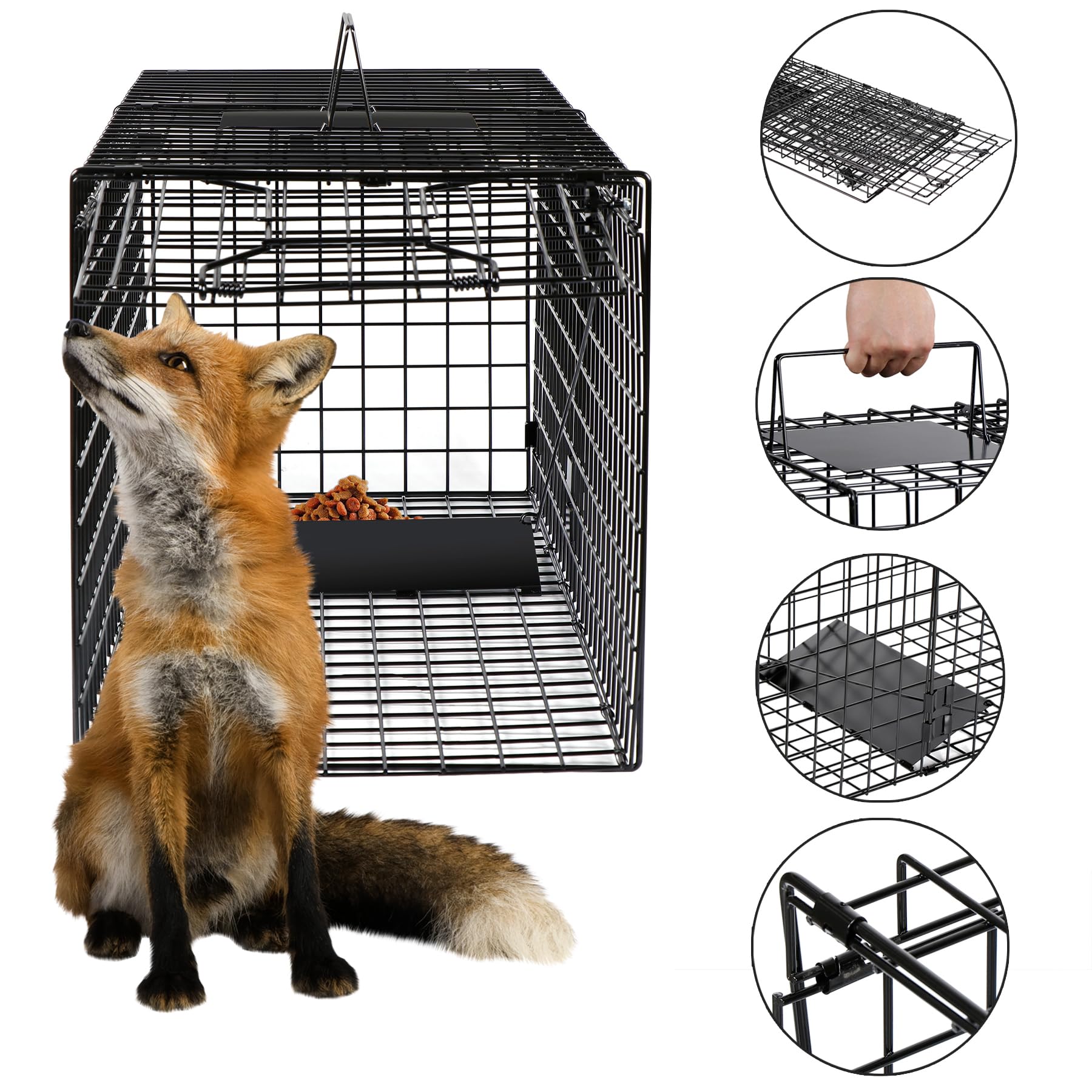 Toriexon Large Live Catch Animal Traps Black 51.2 x 19.7 x 17.7 inch, Easy to Set and Release Live Animal Trap, Collapsible Large Animal Catcher Cage for Large Dogs, Foxes