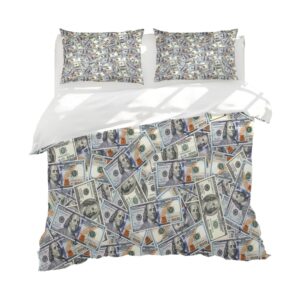 reateforin 100 dollar bill money duvet cover set, one hundred dollar bills of united states federal reserve the ben franklin portrait, decorative 3 piece bedding set with 2 pillowcovers,queen size