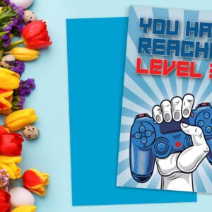 30th Birthday Card, You Have Reached Level 30, Greeting Card for Thirty Year Old Gamer Birthday Gift for Adult Son or Daughter, For Him Her Grandson Granddaughter, Blue