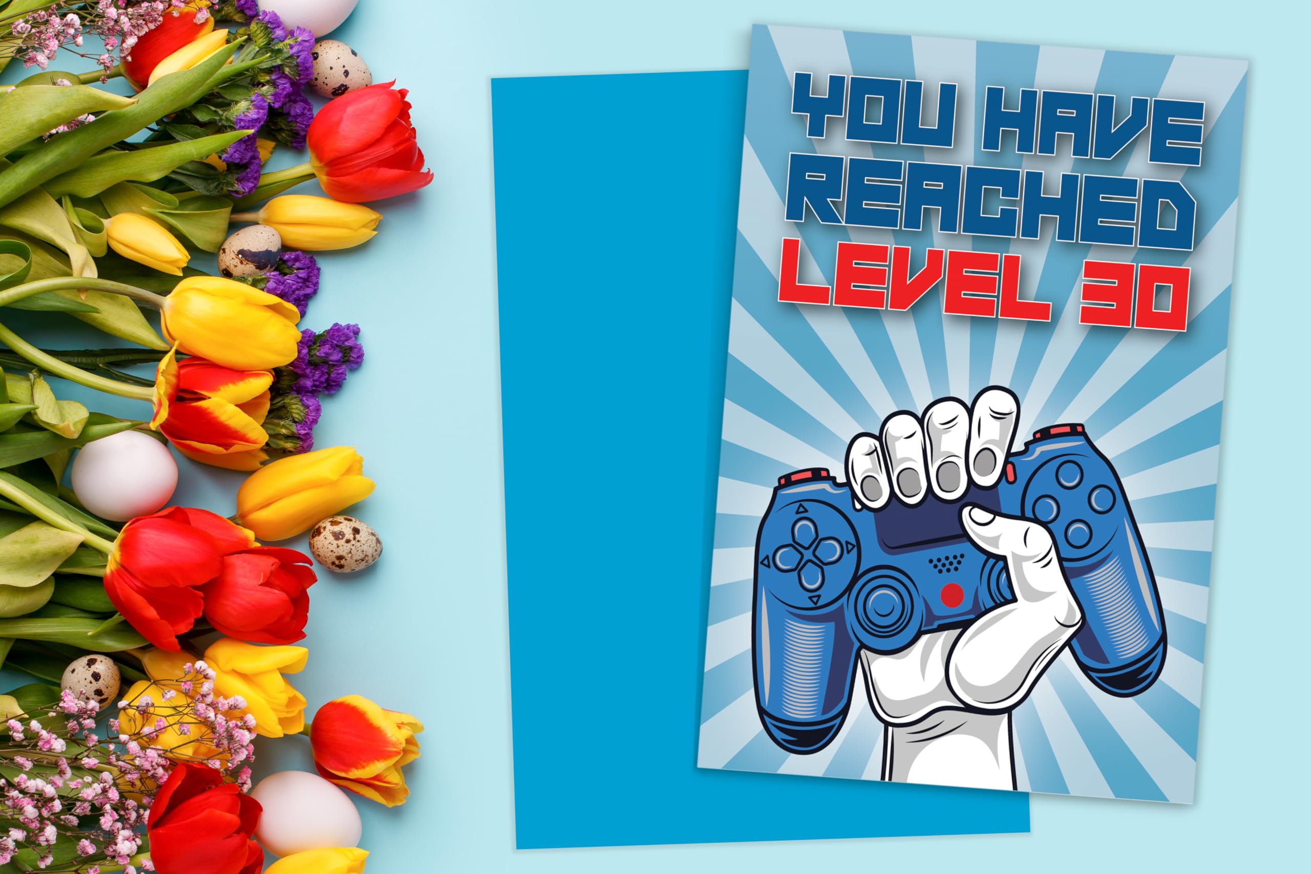 30th Birthday Card, You Have Reached Level 30, Greeting Card for Thirty Year Old Gamer Birthday Gift for Adult Son or Daughter, For Him Her Grandson Granddaughter, Blue