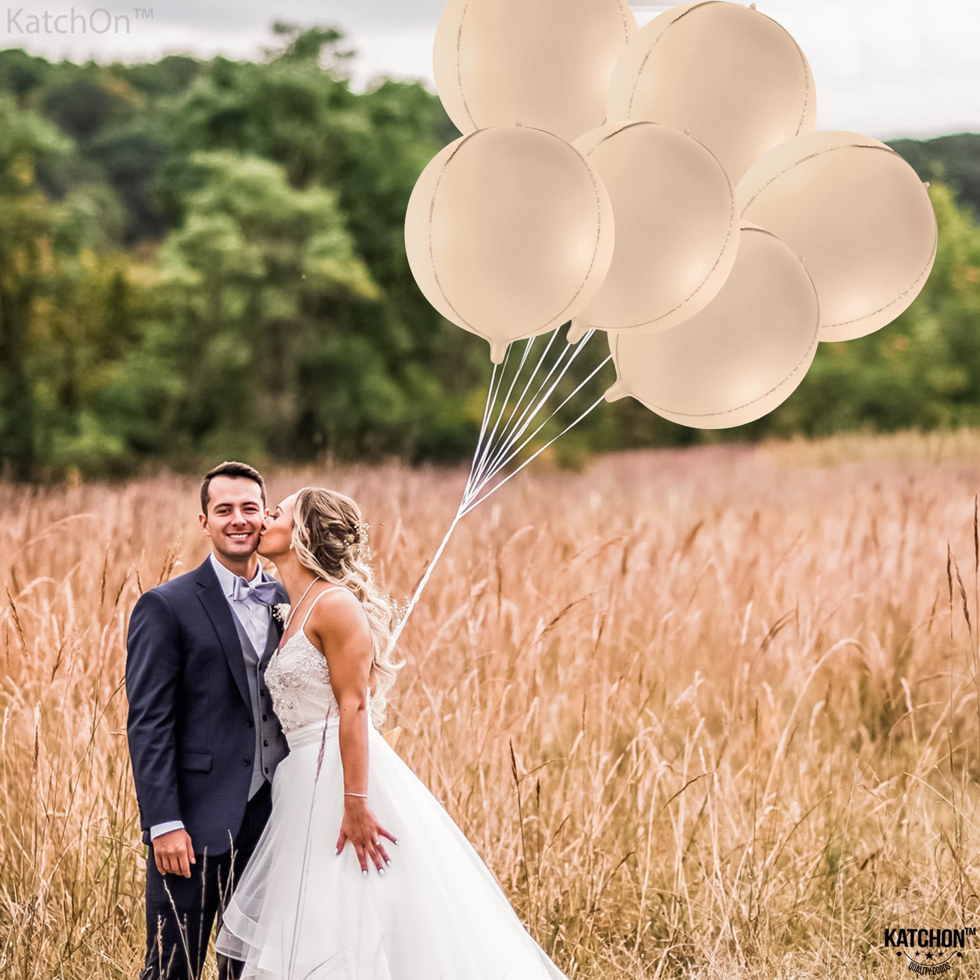 KatchOn, Big 22 Inch Beige Balloons Set - Pack of 6, Cream Balloons | Boho Balloons, Lace Balloons for Neutral Party Decorations, Beige Party Decorations | Ivory Balloons for Bridal Shower Decorations