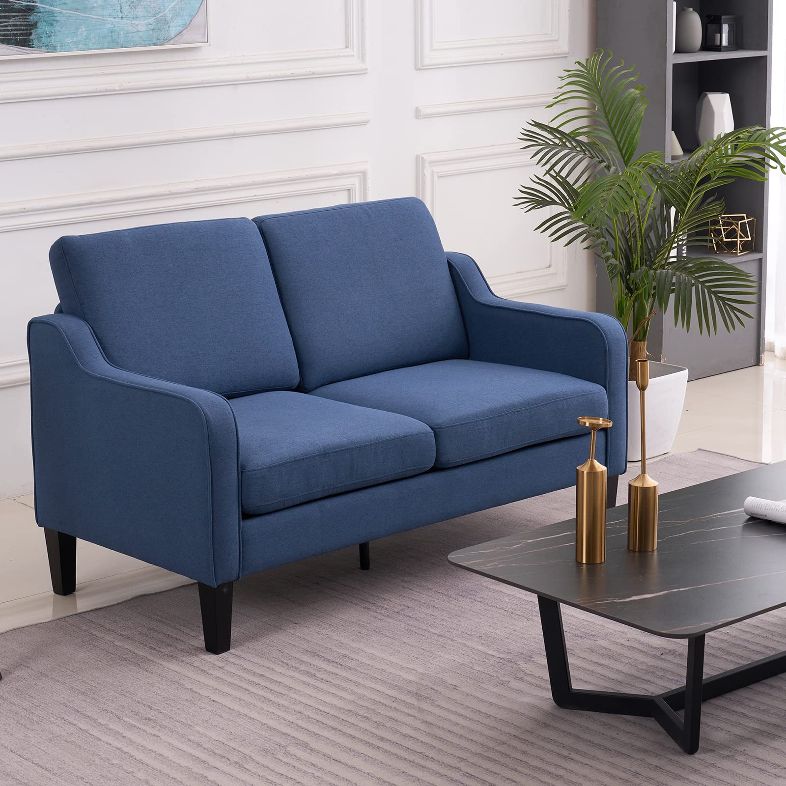 VINGLI Mid-Century Modern Loveseat and Sofa Set,53" Small Love Seat+71" Sofa Couch for Living Room,Bedroom,Apartment (Navy Blue)