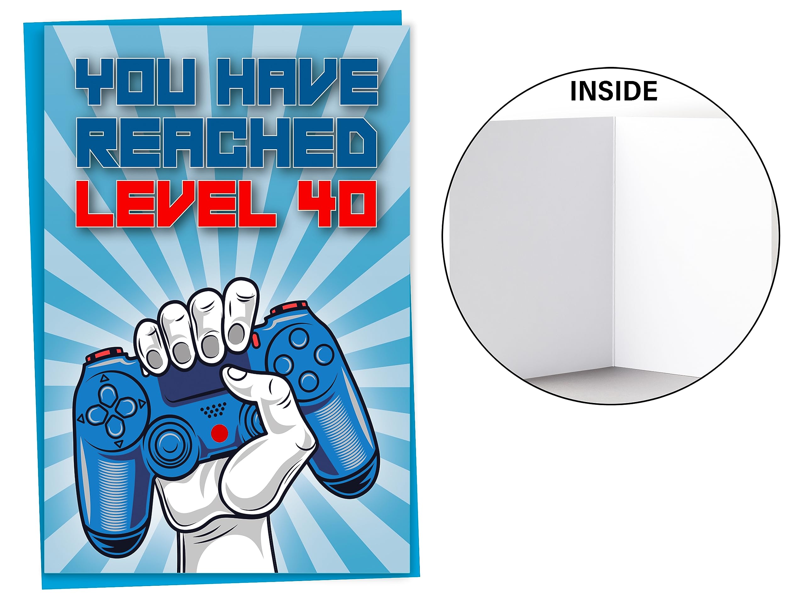 40th Birthday Card, You Have Reached Level 40, Greeting Card for Forty Year Old Gamer Birthday Gift for Adult Son or Daughter, For Him Her Mom Dad, Blue