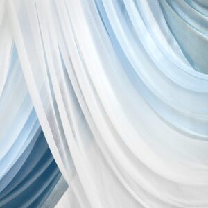 TINGE TIME 3 Panels Wedding Arch Draping Fabric, 30" x 20ft Gradient Blue Chiffon Fabric Drapery Sheer Backdrop Curtain for Wedding Ceremony Party Decoration,Wedding Arch Drapes for Wedding Ceremony