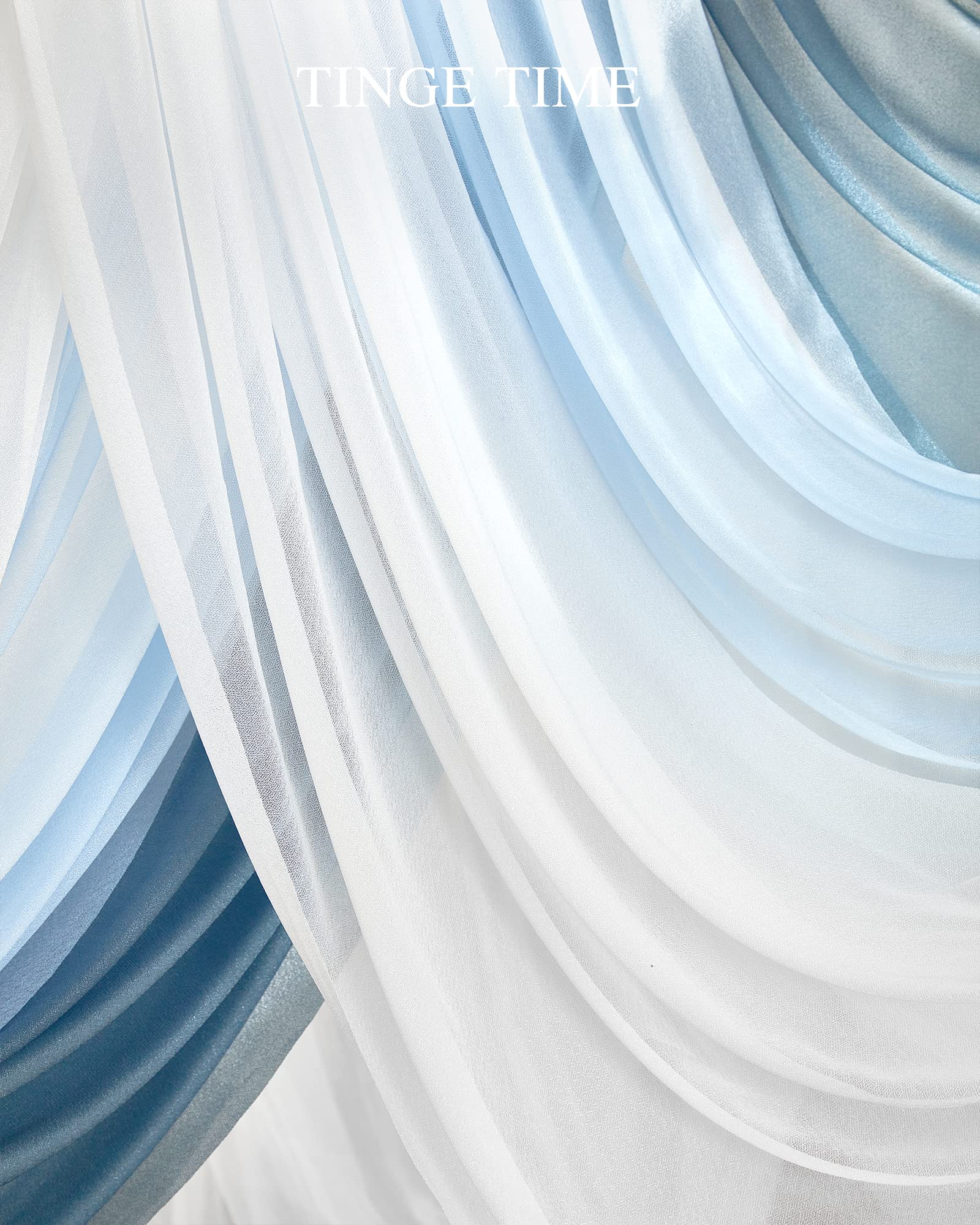 TINGE TIME 3 Panels Wedding Arch Draping Fabric, 30" x 20ft Gradient Blue Chiffon Fabric Drapery Sheer Backdrop Curtain for Wedding Ceremony Party Decoration,Wedding Arch Drapes for Wedding Ceremony