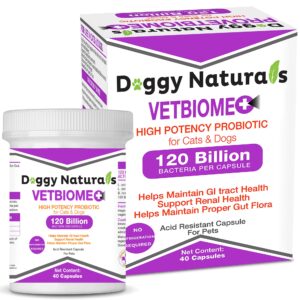 Vetbiome + High Potency Probiotics for Pets (40 Capsules) Made in U.S.A - NO Refrigeration Required !! (40 Caps (1 Pack))