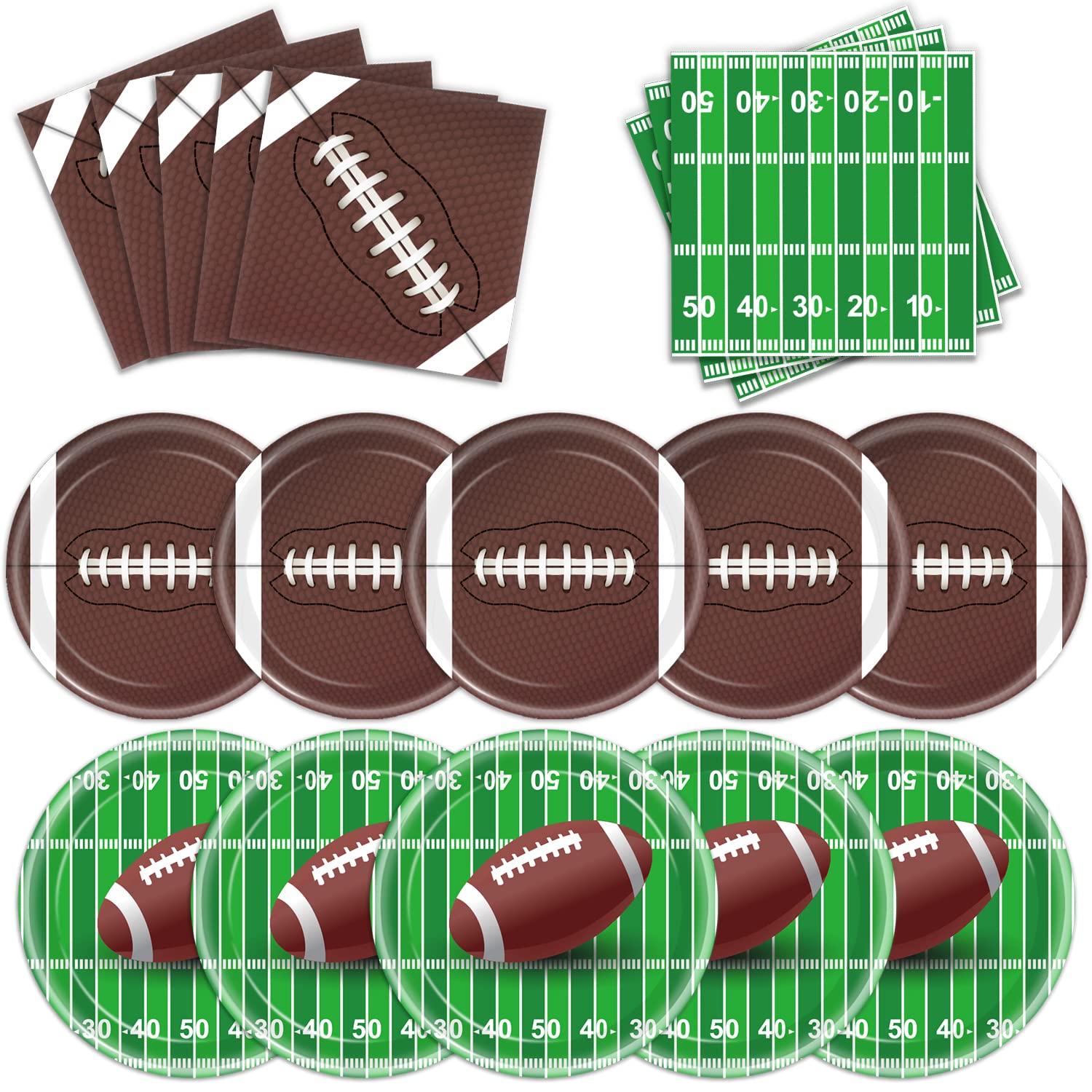 96 PCS Football Party Supplies Plates and Napkins Tableware Set Football Theme Party Decorations Including Paper Plates Napkins Cups for Football Birthday Party, 24 Guests