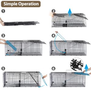 Toriexon Large Live Catch Animal Traps Black 51.2 x 19.7 x 17.7 inch, Easy to Set and Release Live Animal Trap, Collapsible Large Animal Catcher Cage for Large Dogs, Foxes