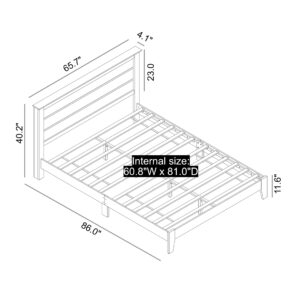 Galano Tiena Wood Platform Queen Bed Frame with Headboard, Mattress Foundation with Wood Slat Support, No Box Spring Needed, 64.17" L x 85.31" W x 40.16" H, Knotty Oak