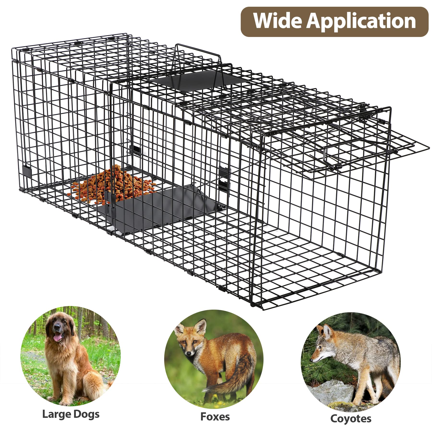 Toriexon Large Live Catch Animal Traps Black 51.2 x 19.7 x 17.7 inch, Easy to Set and Release Live Animal Trap, Collapsible Large Animal Catcher Cage for Large Dogs, Foxes